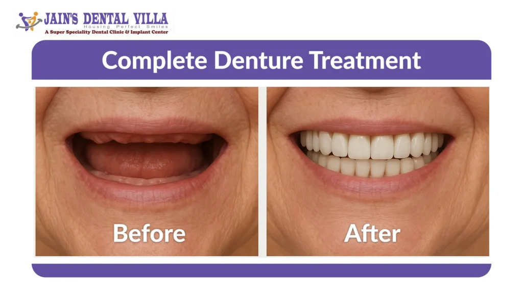 Before and after complete denture treatment
